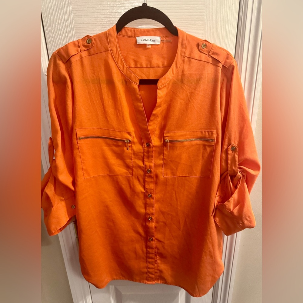 Calvin Klein Orange Button-Up Top